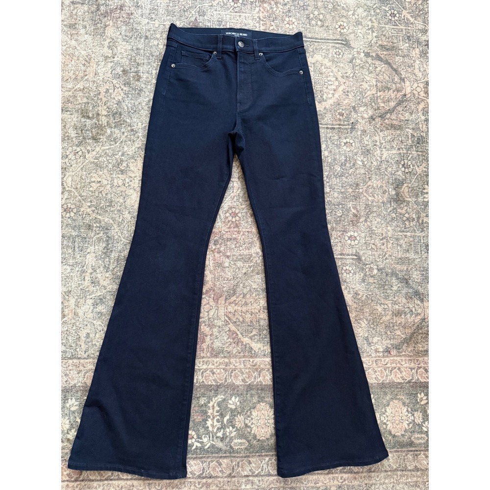 Veronica Beard Beverly Flare High Rise Jeans Dark Indigo Blue Size 29